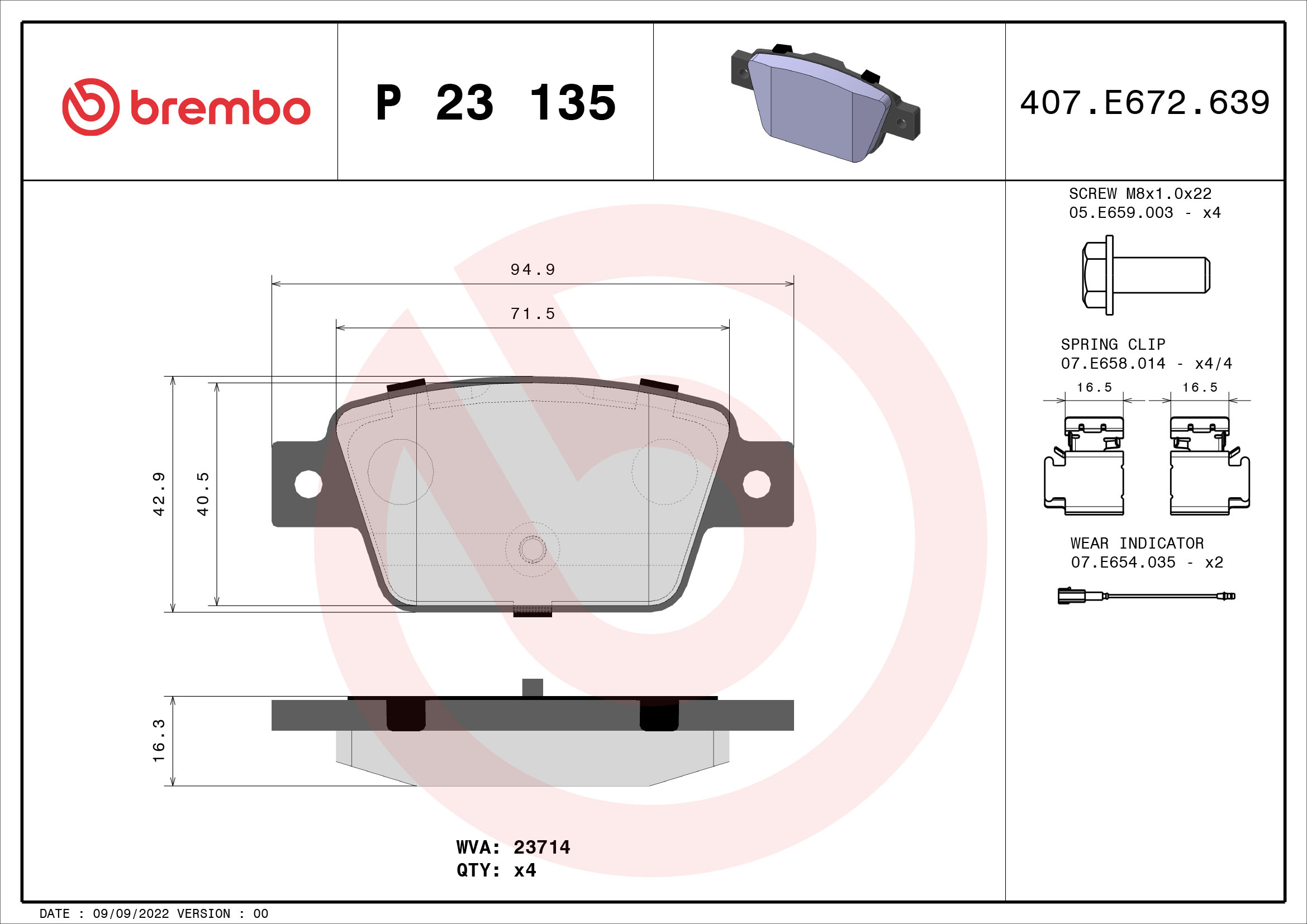 A.B.S. P 23 135 BREMBO Bremsbelagsatz, Scheibenbremse